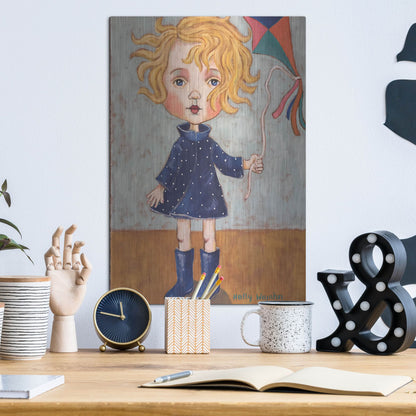 Luxe Metal Art 'Windy With Wellies' by Holly Wojhan, Metal Wall Art,12x16