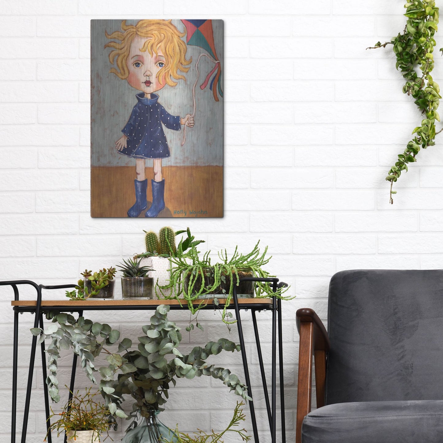 Luxe Metal Art 'Windy With Wellies' by Holly Wojhan, Metal Wall Art,12x16