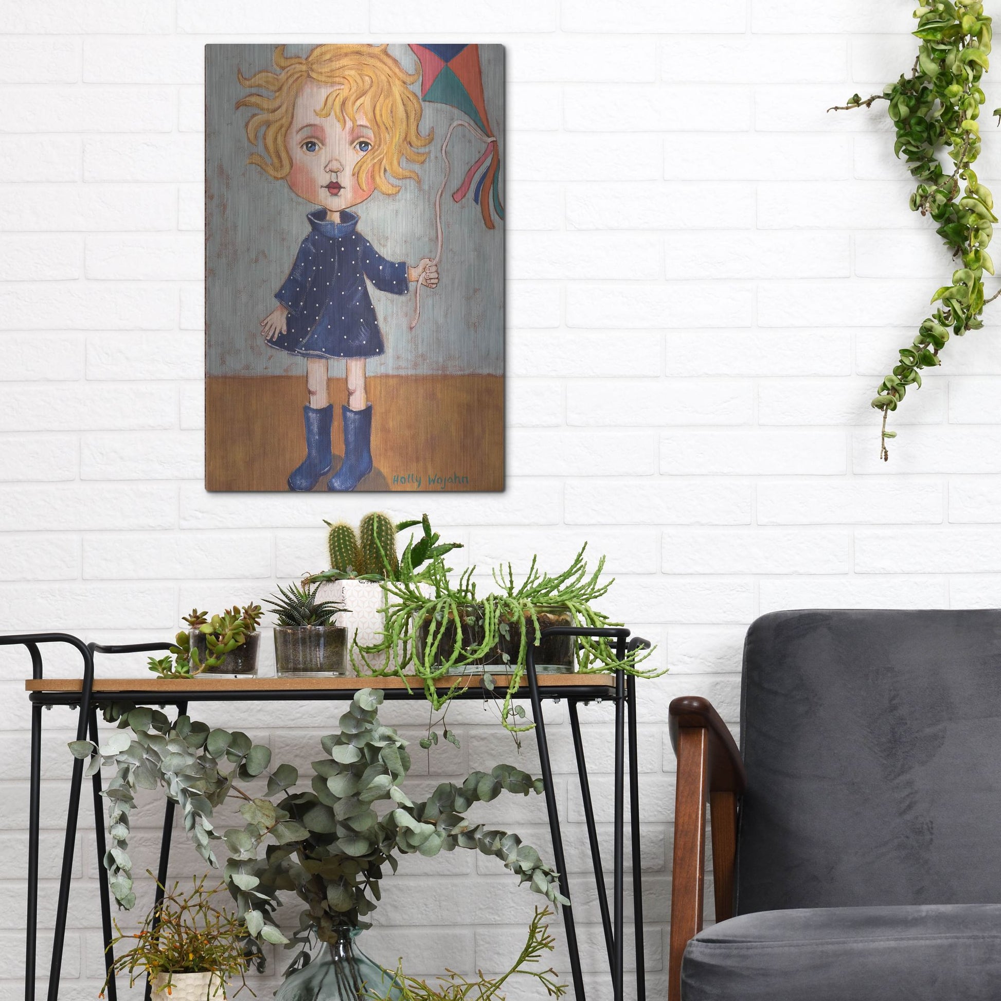 Luxe Metal Art 'Windy With Wellies' by Holly Wojhan, Metal Wall Art,12x16