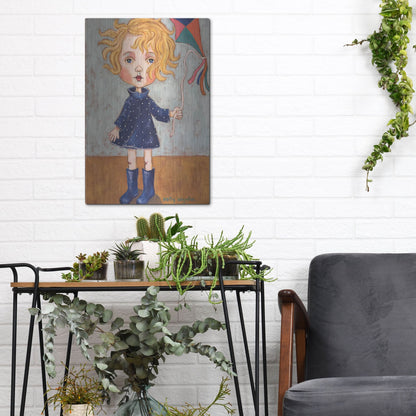 Luxe Metal Art 'Windy With Wellies' by Holly Wojhan, Metal Wall Art,12x16