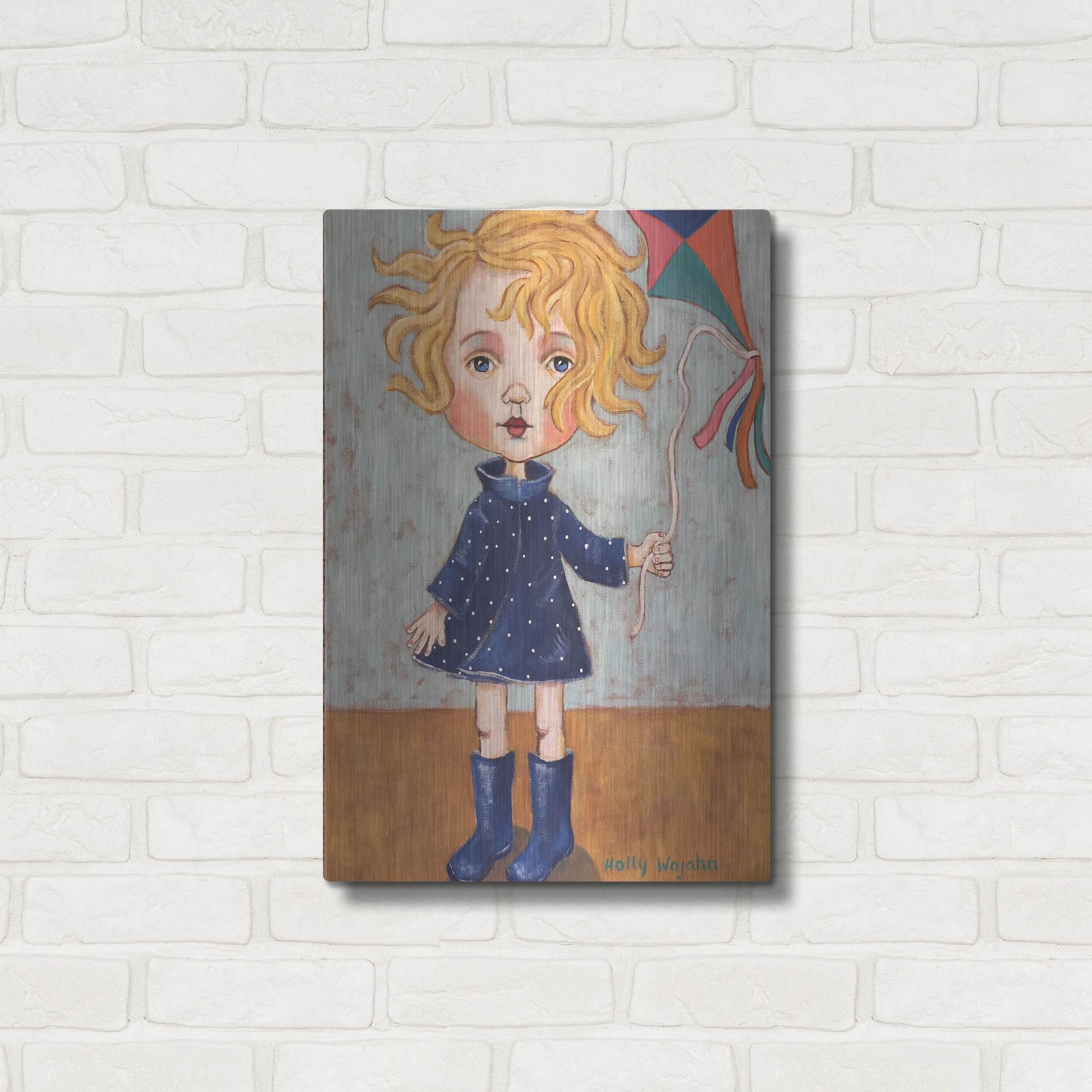 Luxe Metal Art 'Windy With Wellies' by Holly Wojhan, Metal Wall Art,16x24