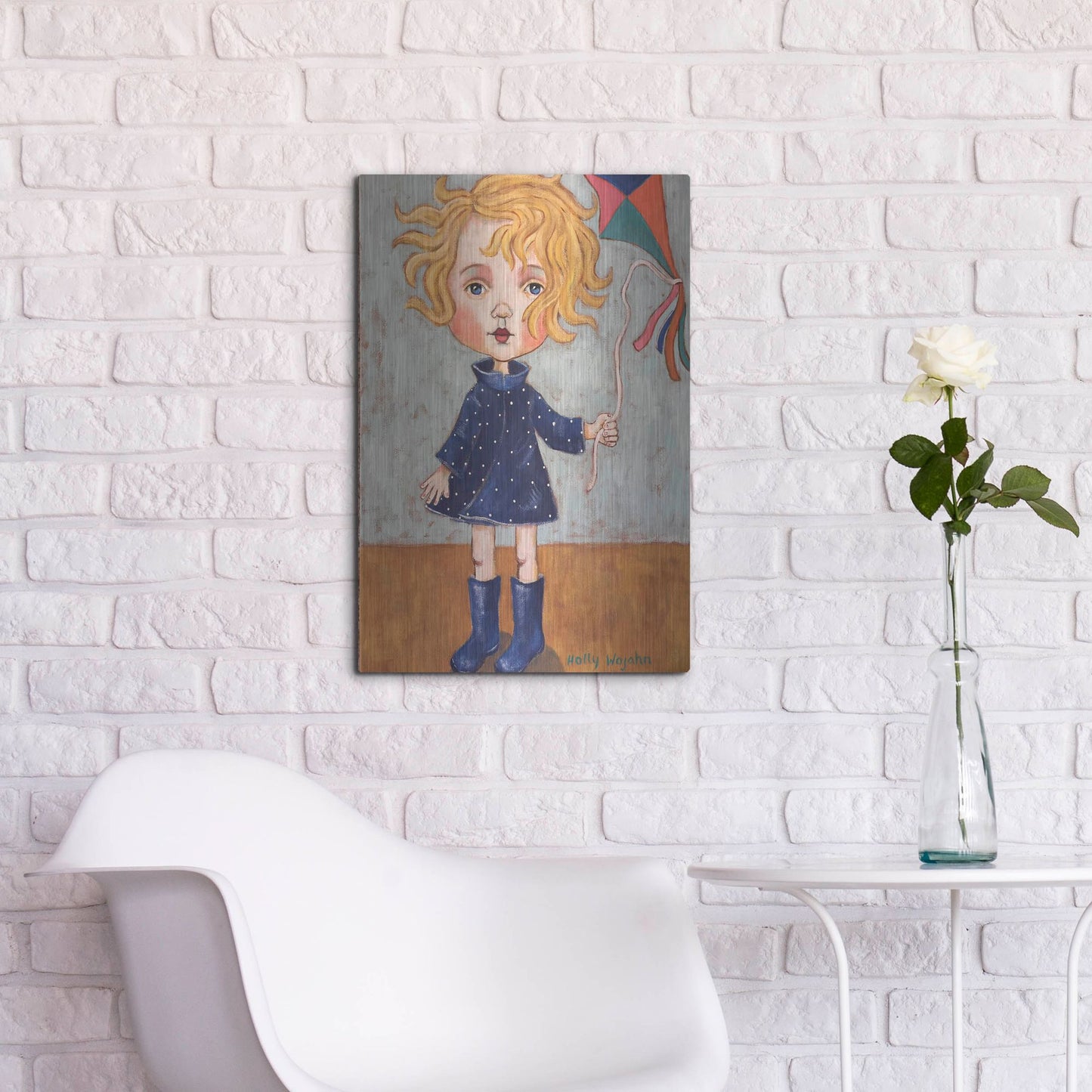 Luxe Metal Art 'Windy With Wellies' by Holly Wojhan, Metal Wall Art,16x24