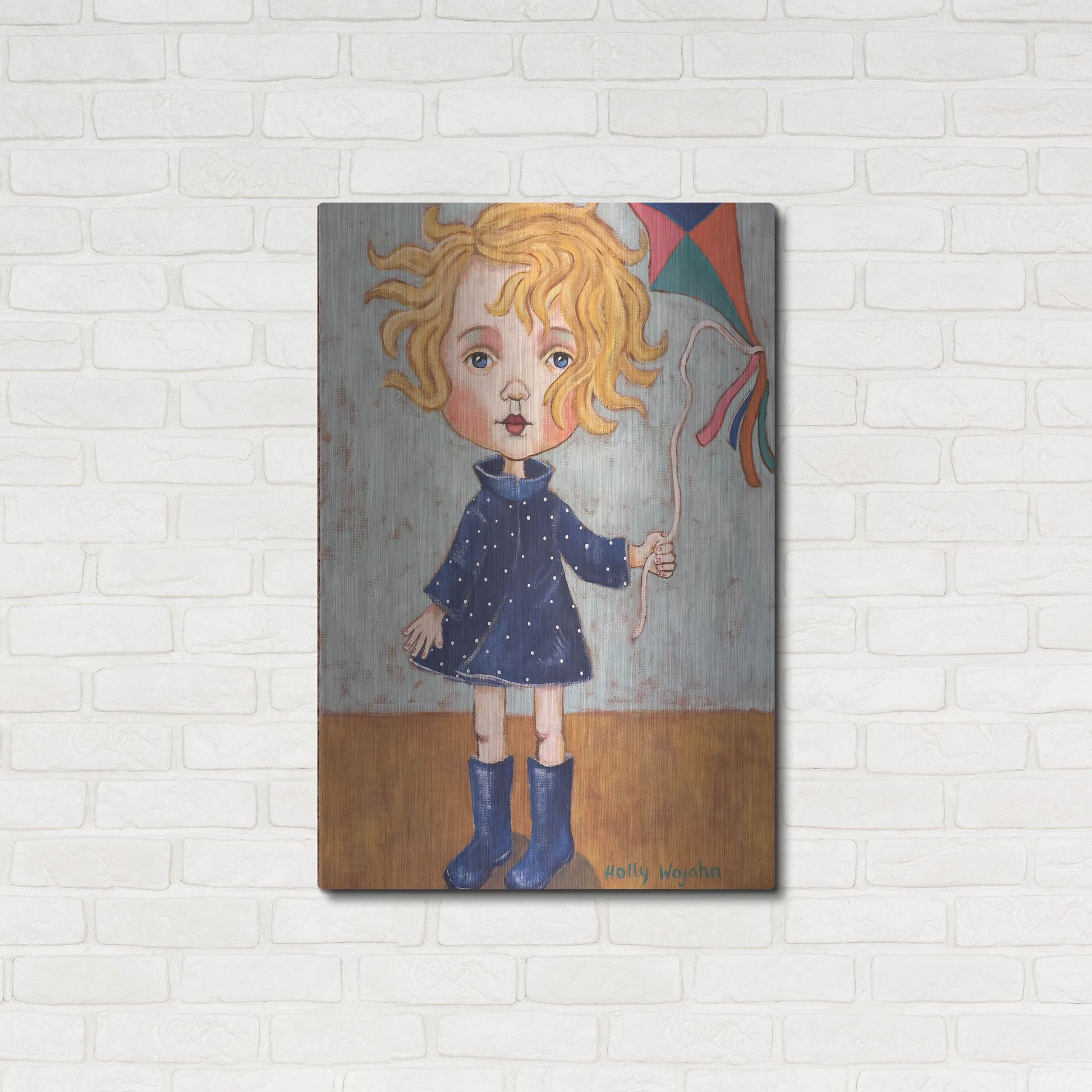 Luxe Metal Art 'Windy With Wellies' by Holly Wojhan, Metal Wall Art,24x36