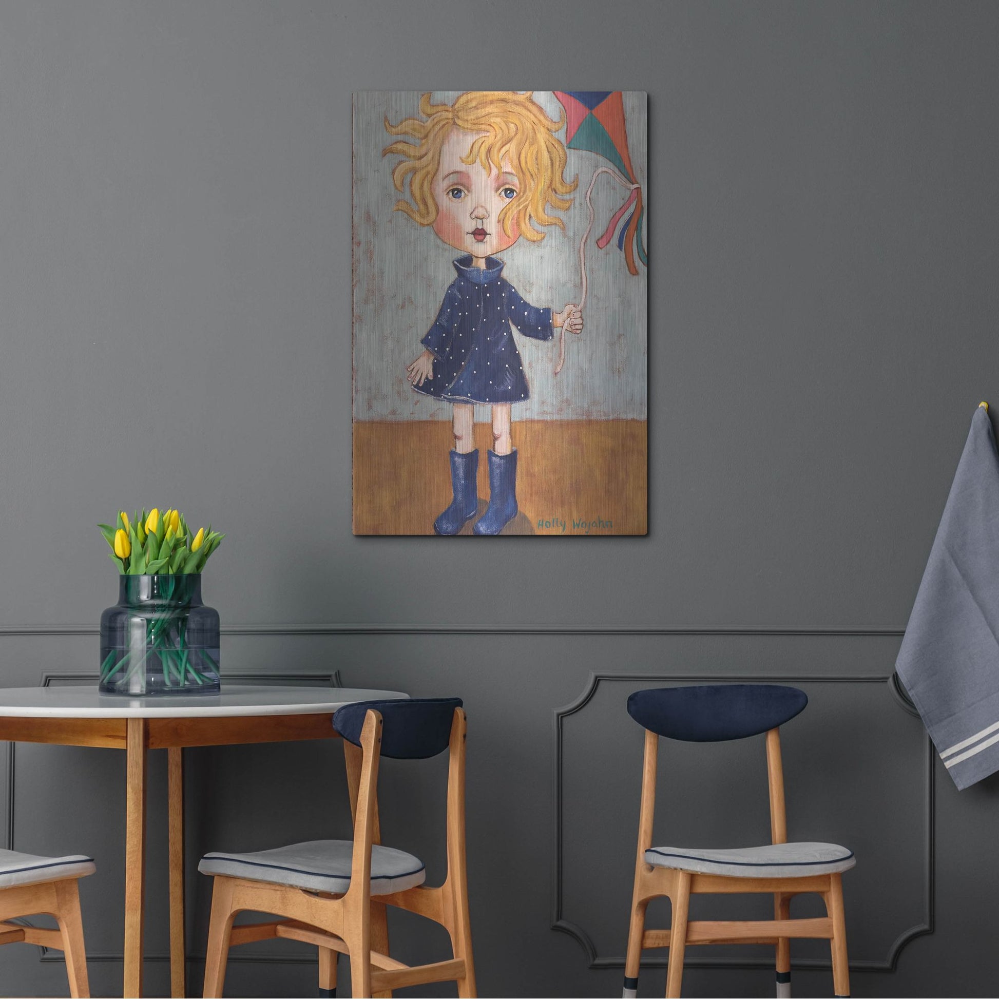 Luxe Metal Art 'Windy With Wellies' by Holly Wojhan, Metal Wall Art,24x36