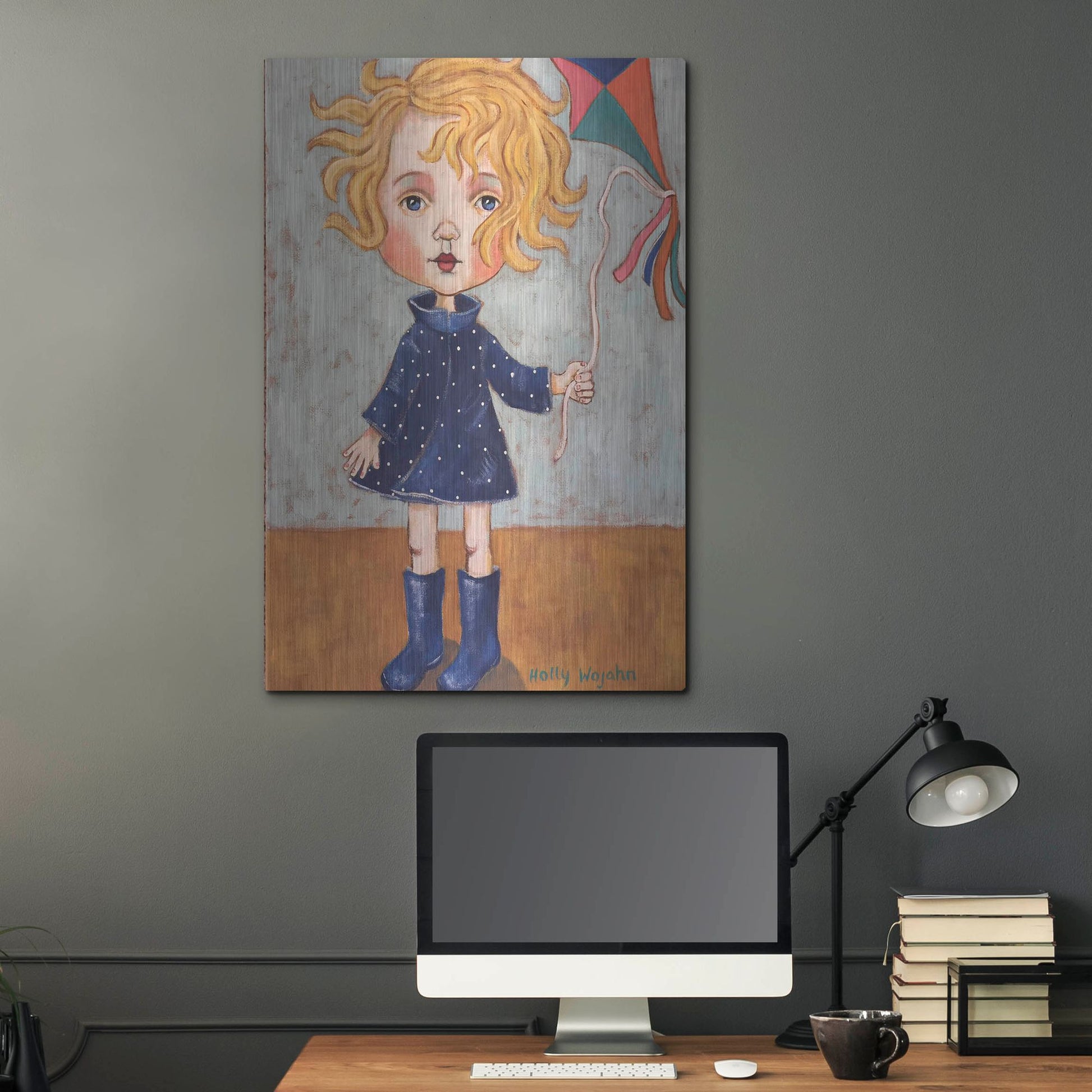 Luxe Metal Art 'Windy With Wellies' by Holly Wojhan, Metal Wall Art,24x36