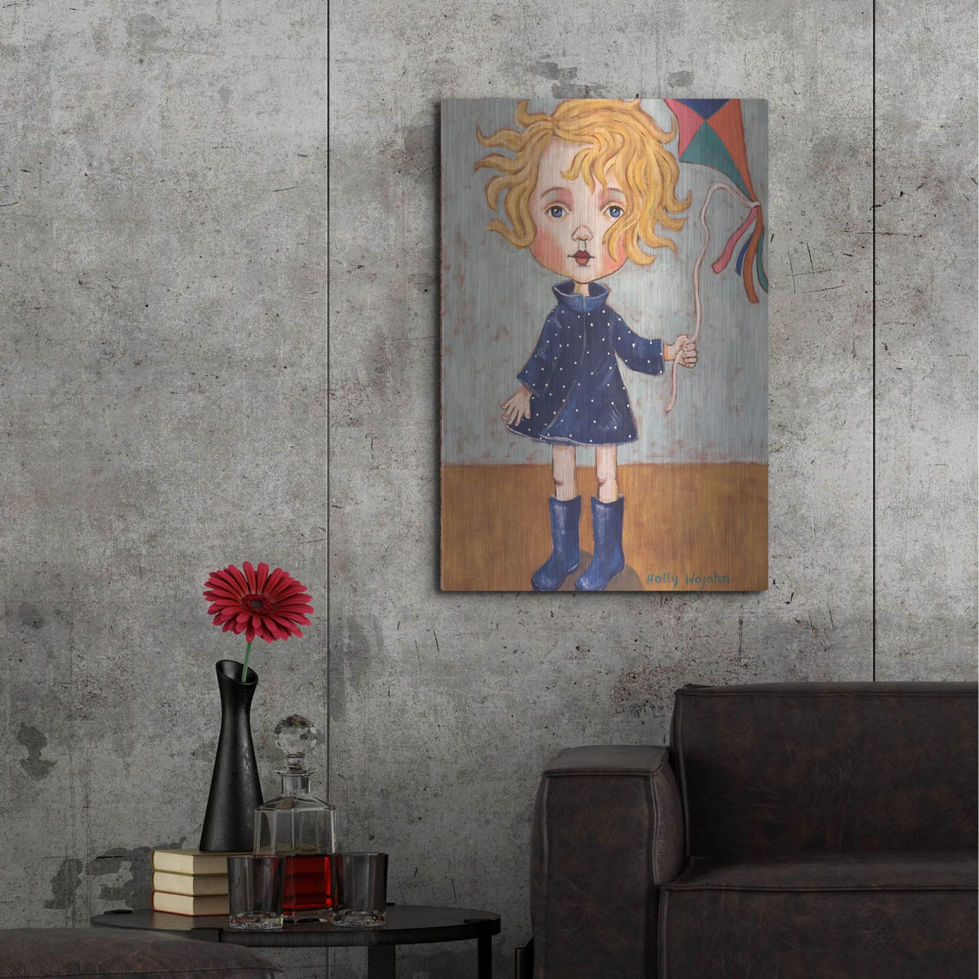 Luxe Metal Art 'Windy With Wellies' by Holly Wojhan, Metal Wall Art,24x36