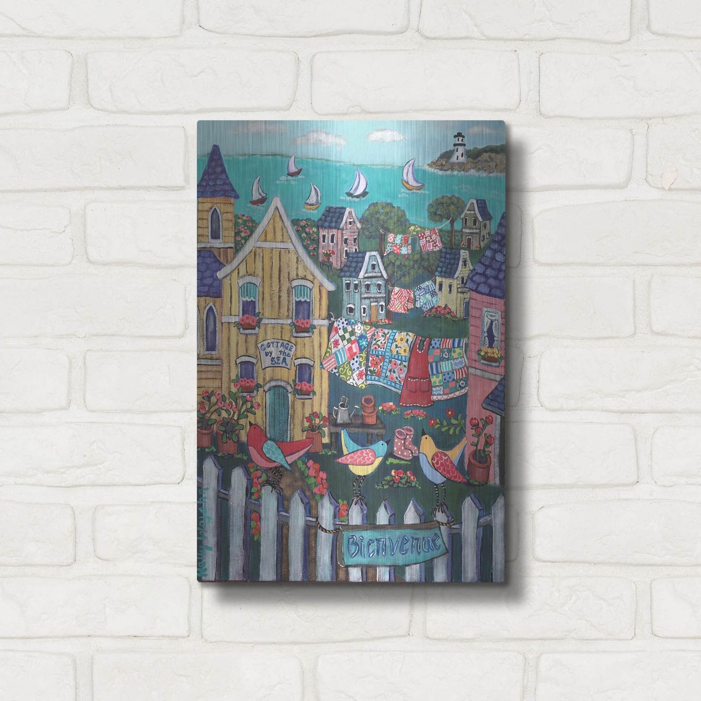 Luxe Metal Art 'Charming Cambria by the sea' by Holly Wojhan, Metal Wall Art,12x16