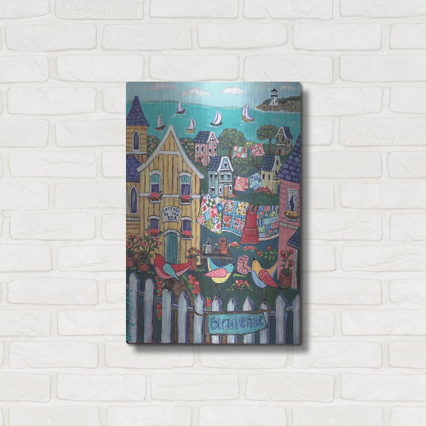 Luxe Metal Art 'Charming Cambria by the sea' by Holly Wojhan, Metal Wall Art,16x24