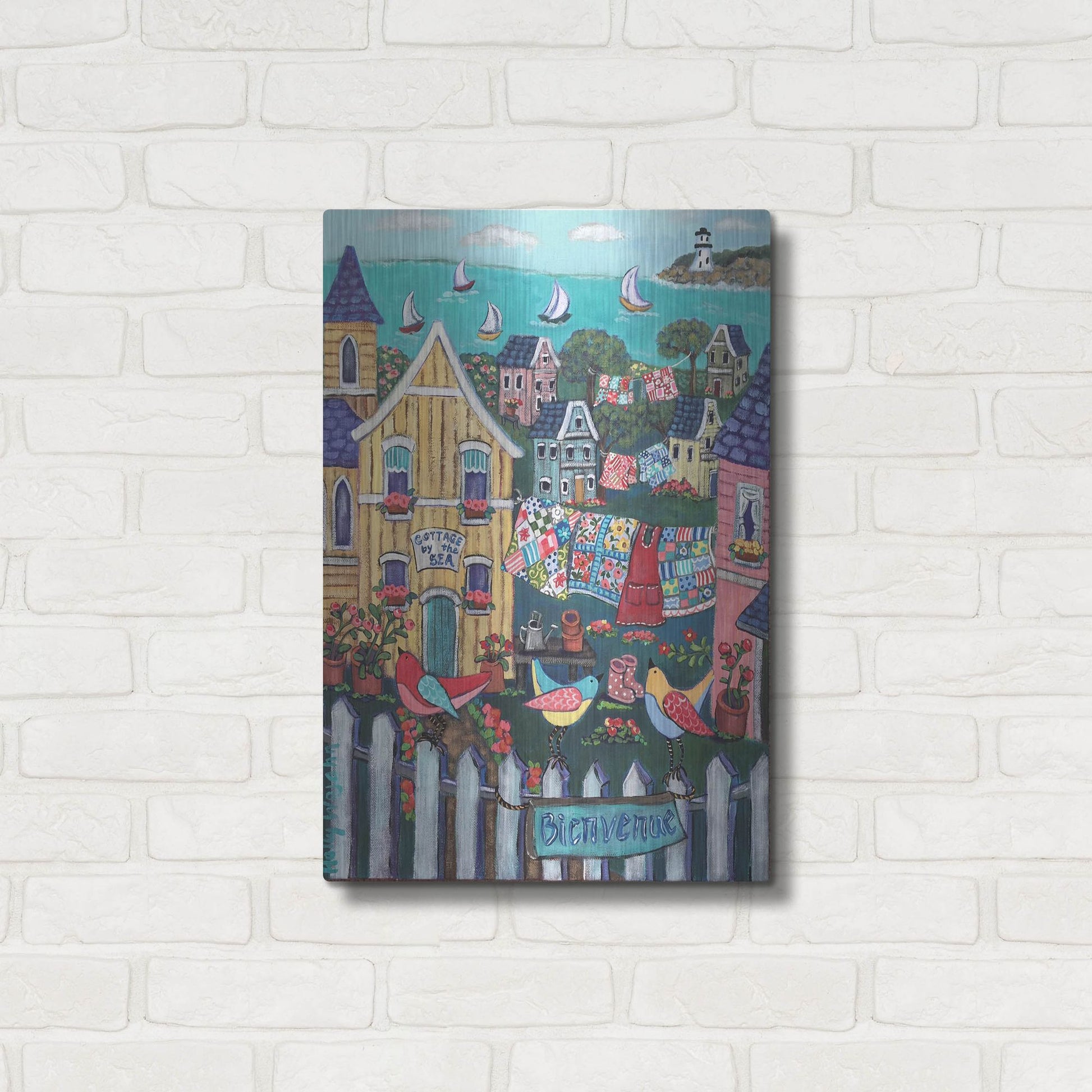 Luxe Metal Art 'Charming Cambria by the sea' by Holly Wojhan, Metal Wall Art,16x24