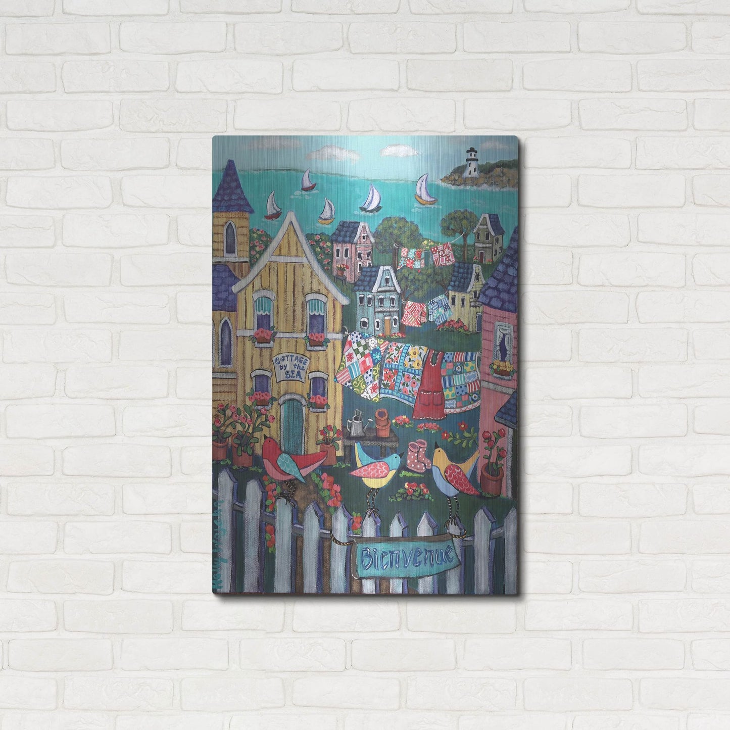 Luxe Metal Art 'Charming Cambria by the sea' by Holly Wojhan, Metal Wall Art,24x36