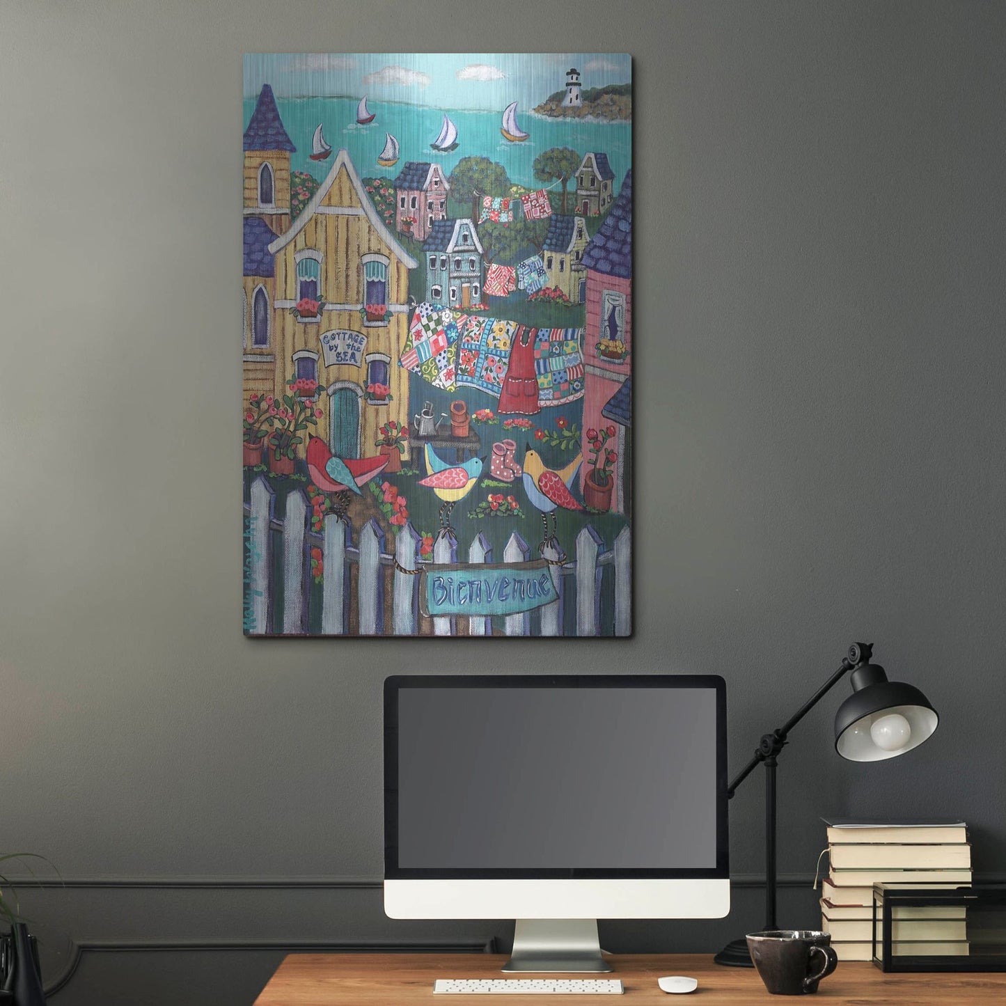 Luxe Metal Art 'Charming Cambria by the sea' by Holly Wojhan, Metal Wall Art,24x36