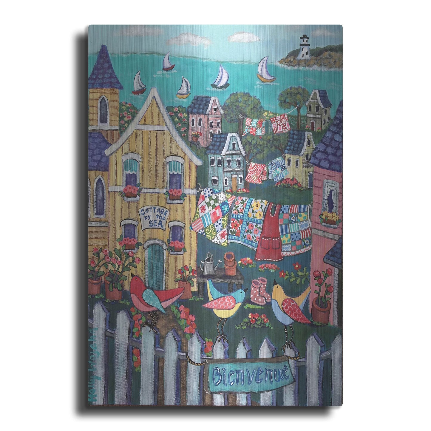 Luxe Metal Art 'Charming Cambria by the sea' by Holly Wojhan, Metal Wall Art