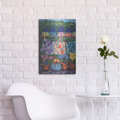 Luxe Metal Art 'Sheepish Hillsides with Cottages and quilts' by Holly Wojhan, Metal Wall Art,16x24