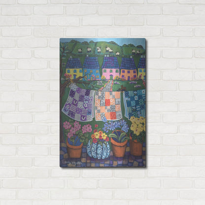 Luxe Metal Art 'Sheepish Hillsides with Cottages and quilts' by Holly Wojhan, Metal Wall Art,24x36