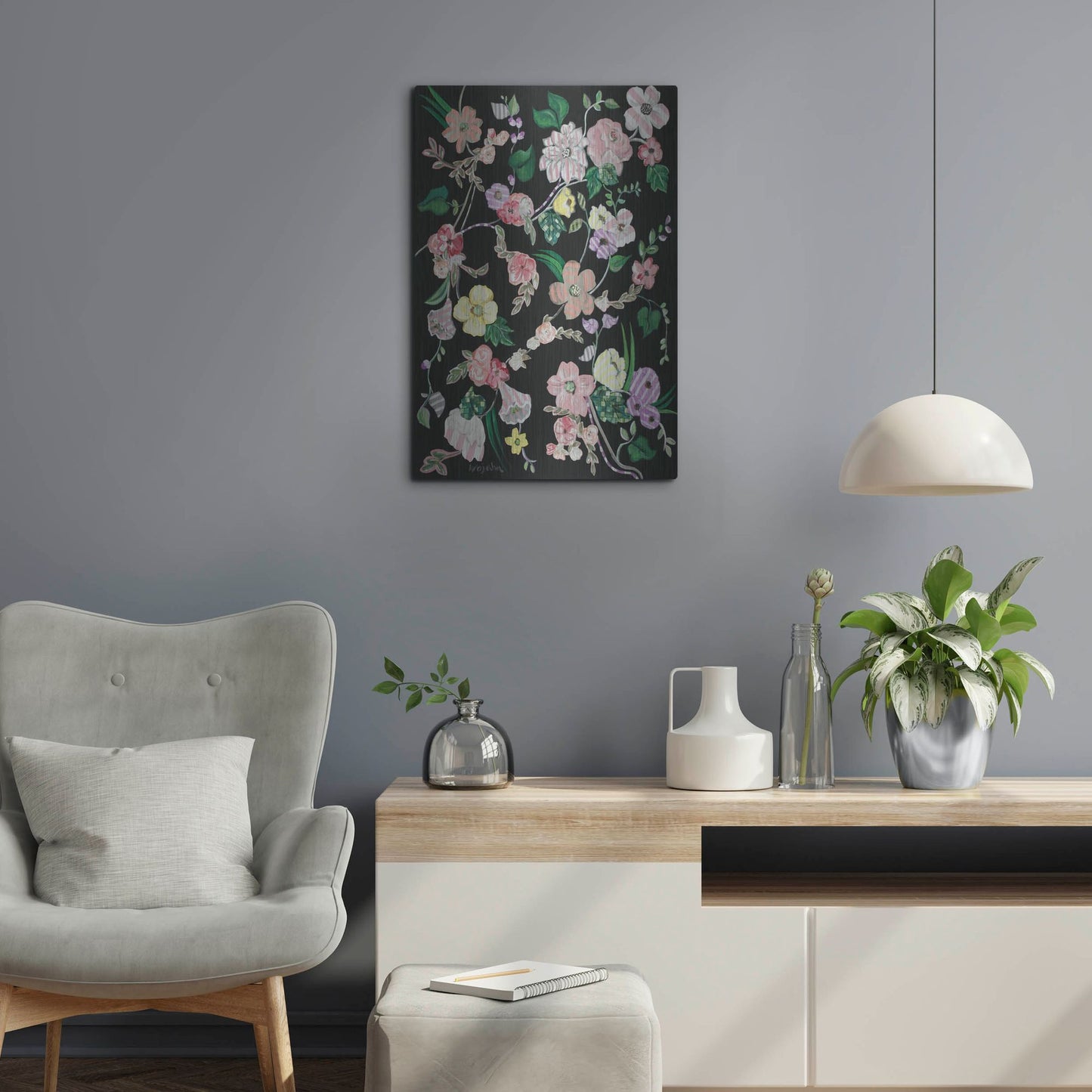 Luxe Metal Art 'Flowerness' by Holly Wojhan, Metal Wall Art,16x24
