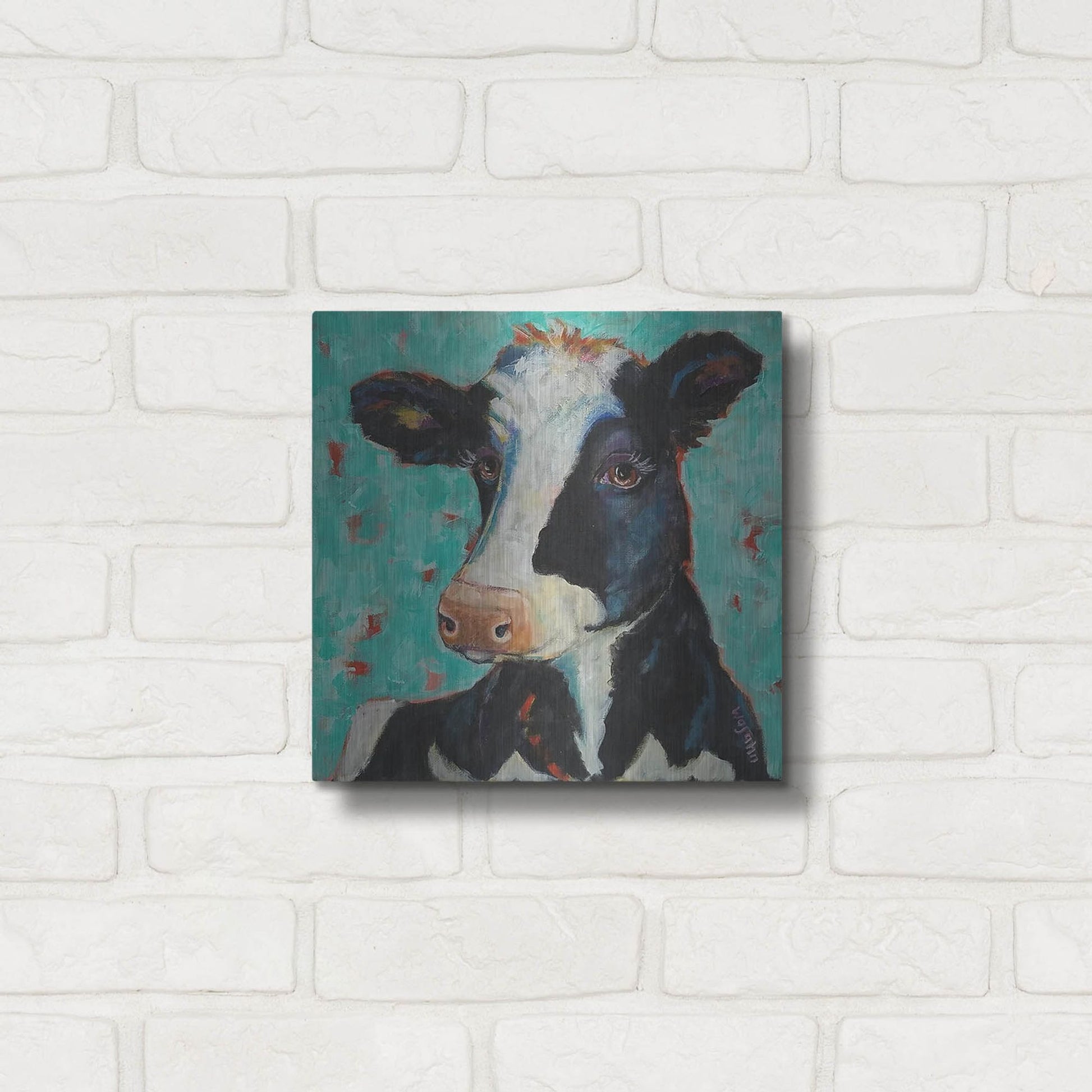 Luxe Metal Art 'Looking for Jersey Milk' by Holly Wojhan, Metal Wall Art,12x12