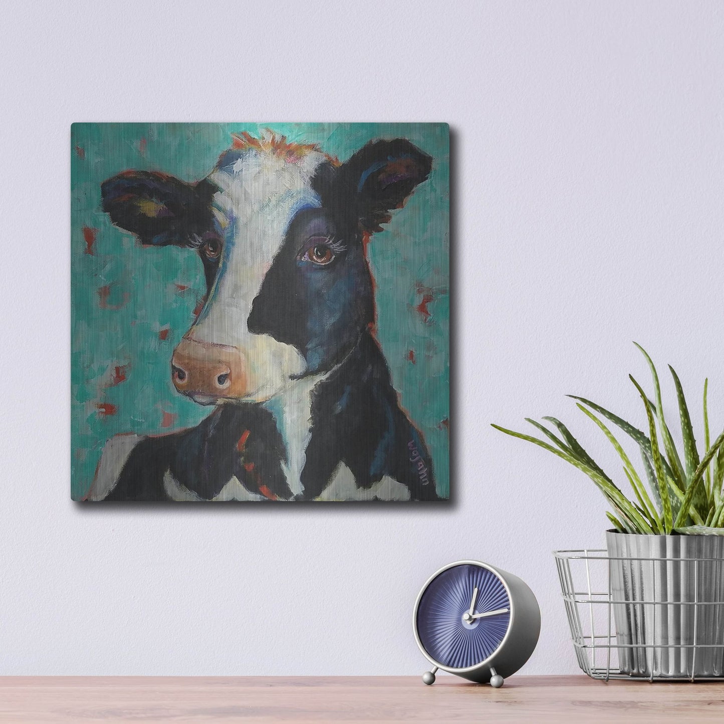 Luxe Metal Art 'Looking for Jersey Milk' by Holly Wojhan, Metal Wall Art,12x12