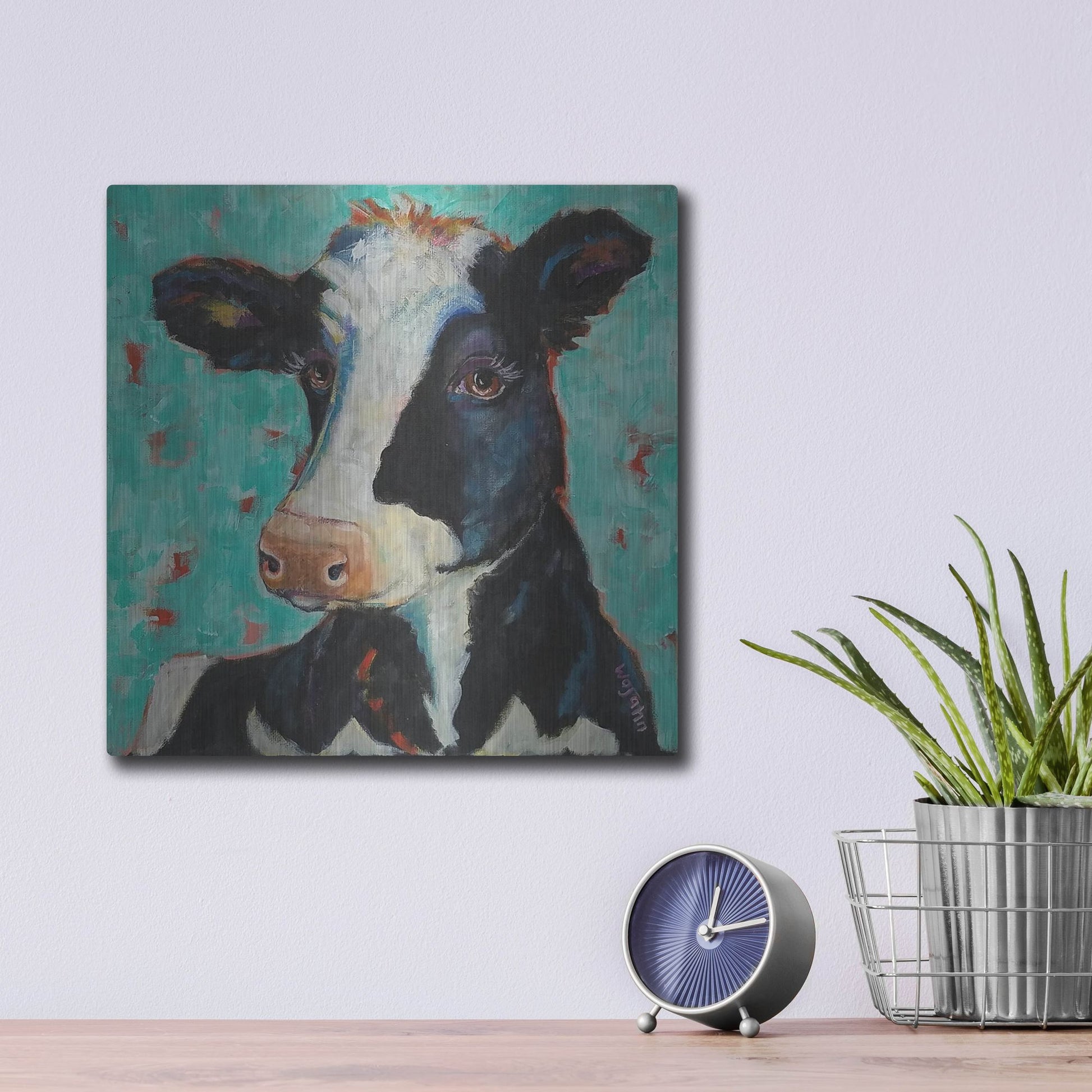 Luxe Metal Art 'Looking for Jersey Milk' by Holly Wojhan, Metal Wall Art,12x12