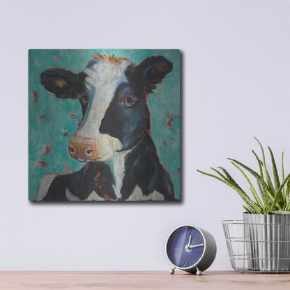 Luxe Metal Art 'Looking for Jersey Milk' by Holly Wojhan, Metal Wall Art,12x12