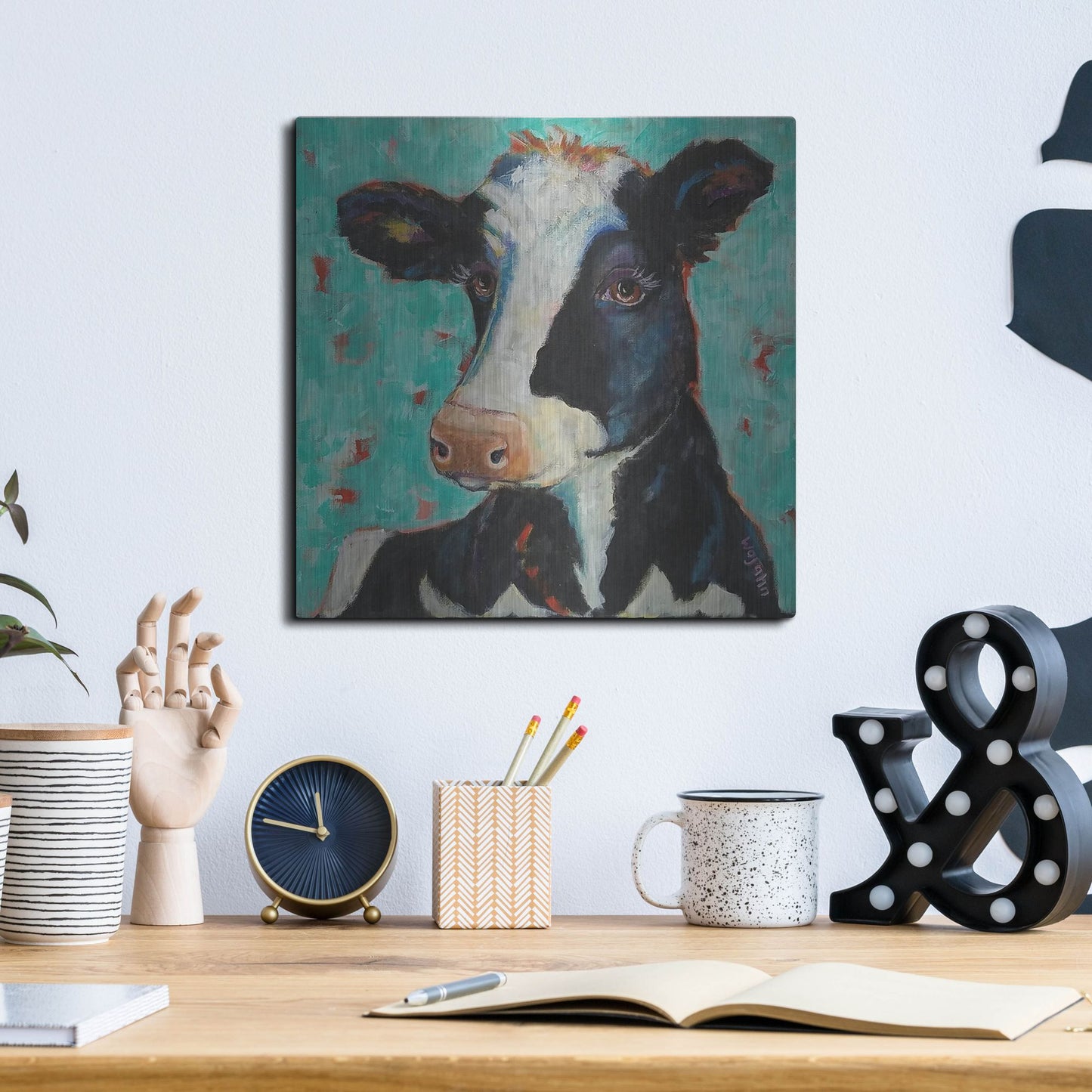 Luxe Metal Art 'Looking for Jersey Milk' by Holly Wojhan, Metal Wall Art,12x12