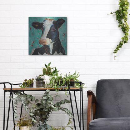 Luxe Metal Art 'Looking for Jersey Milk' by Holly Wojhan, Metal Wall Art,12x12