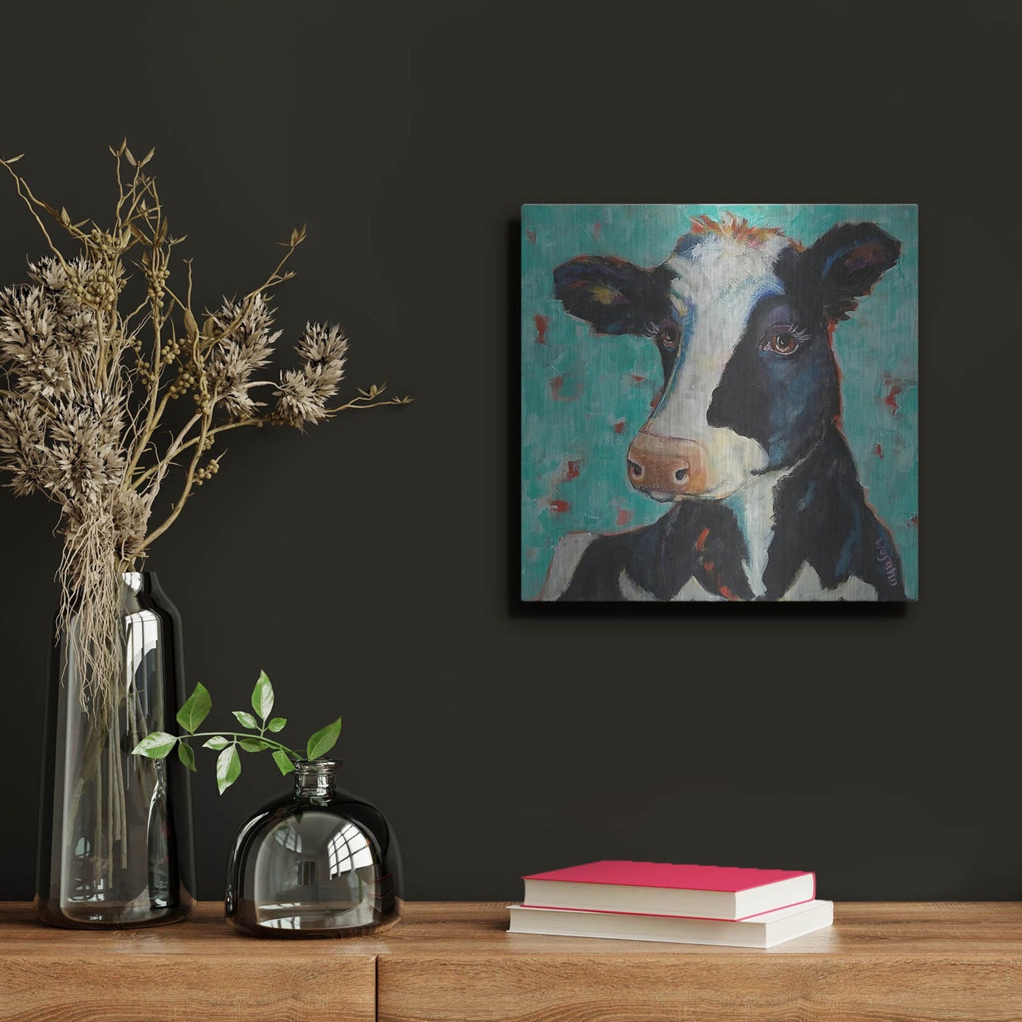 Luxe Metal Art 'Looking for Jersey Milk' by Holly Wojhan, Metal Wall Art,12x12