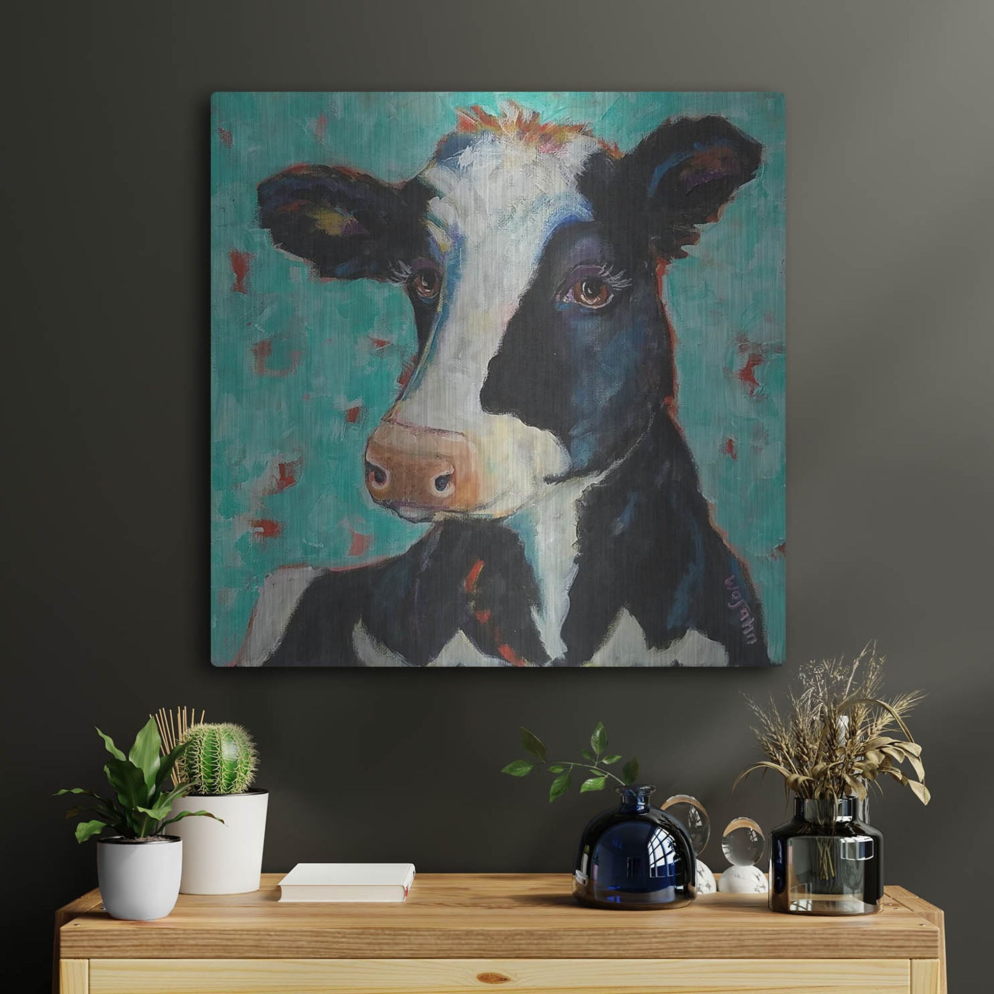 Luxe Metal Art 'Looking for Jersey Milk' by Holly Wojhan, Metal Wall Art,24x24