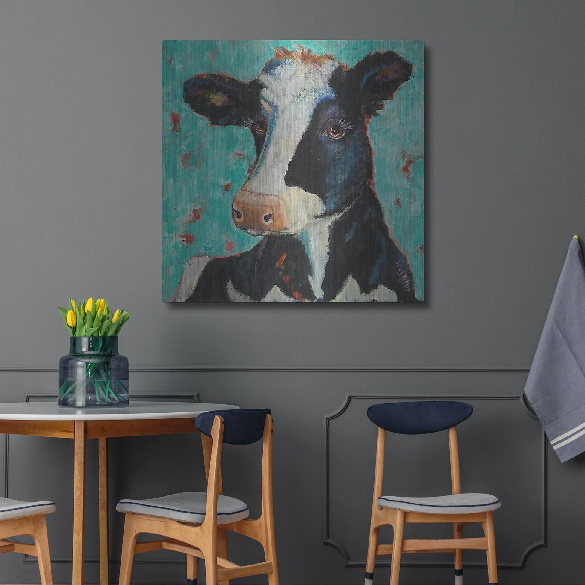 Luxe Metal Art 'Looking for Jersey Milk' by Holly Wojhan, Metal Wall Art,36x36