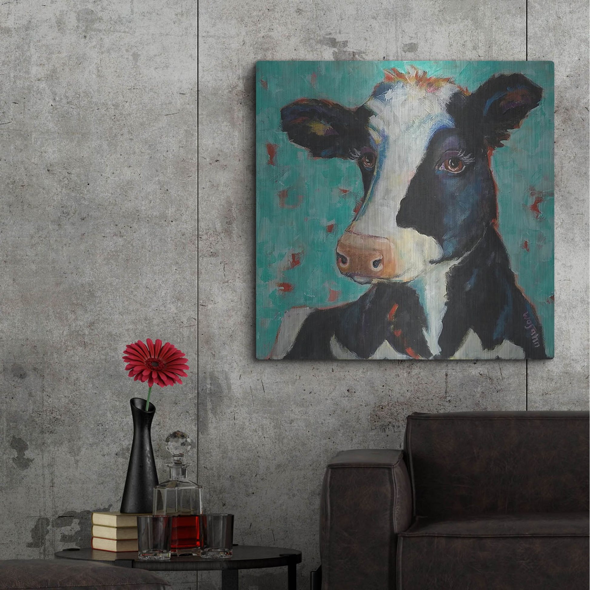 Luxe Metal Art 'Looking for Jersey Milk' by Holly Wojhan, Metal Wall Art,36x36