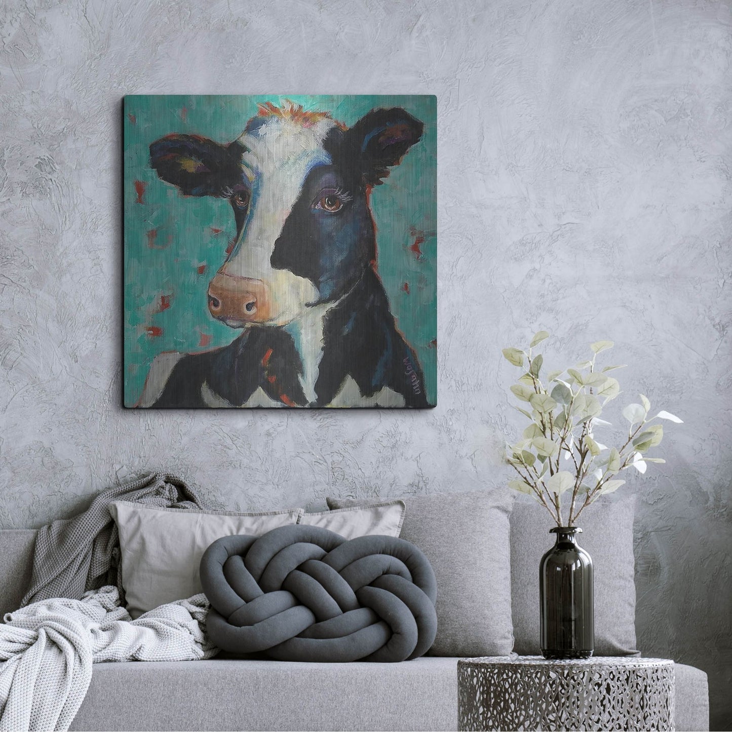 Luxe Metal Art 'Looking for Jersey Milk' by Holly Wojhan, Metal Wall Art,36x36