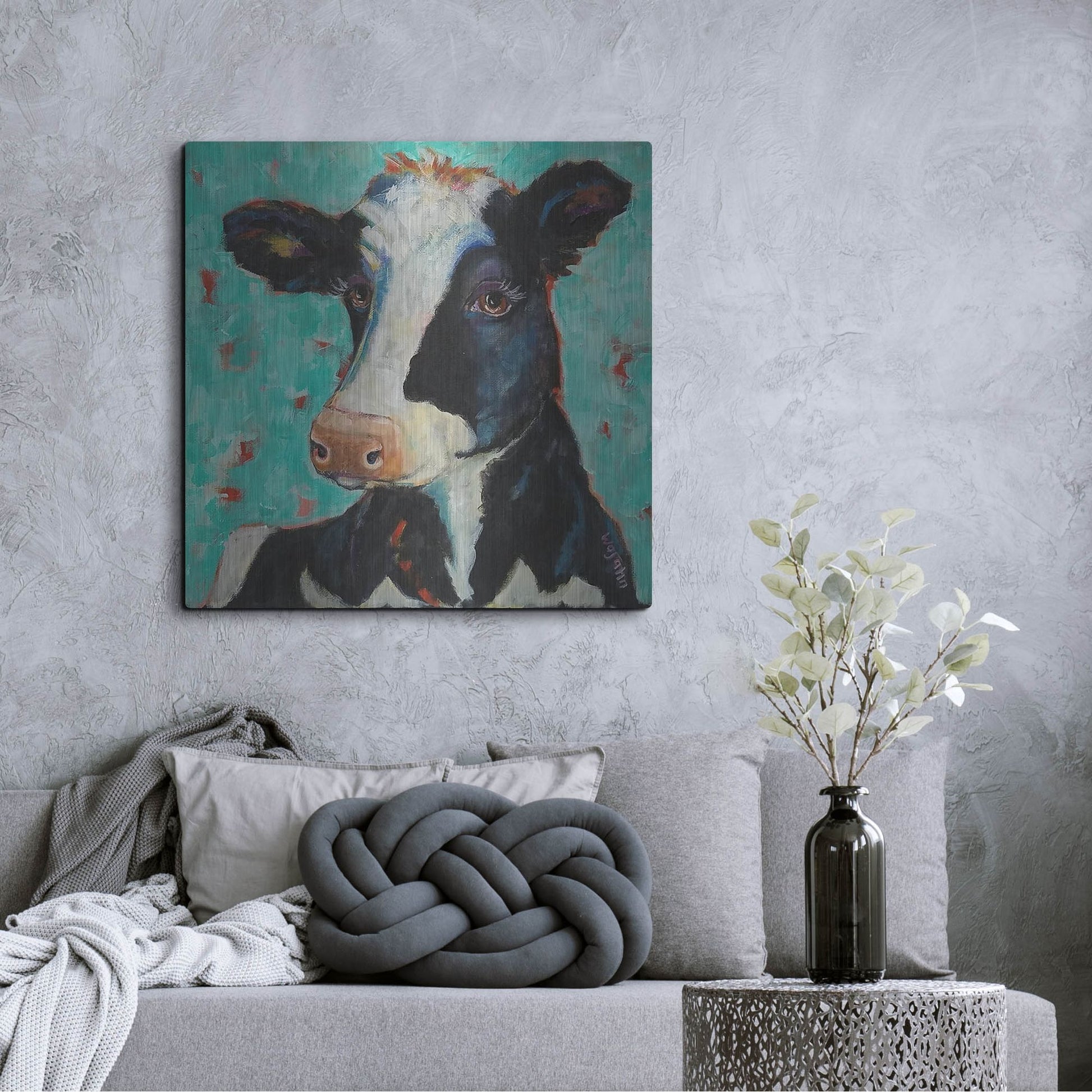 Luxe Metal Art 'Looking for Jersey Milk' by Holly Wojhan, Metal Wall Art,36x36
