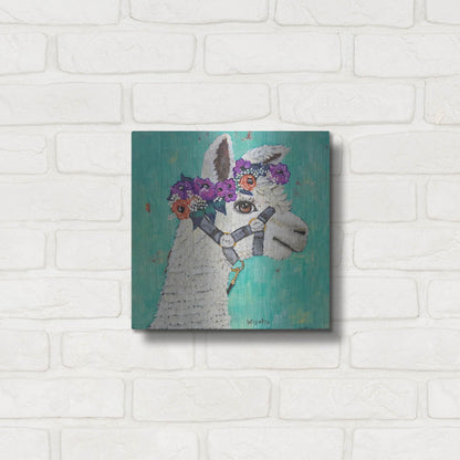 Luxe Metal Art 'Flower Headed Llama' by Holly Wojhan, Metal Wall Art,12x12