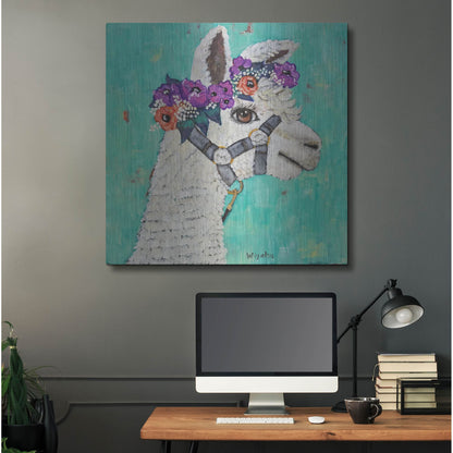 Luxe Metal Art 'Flower Headed Llama' by Holly Wojhan, Metal Wall Art,36x36