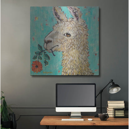 Luxe Metal Art 'Flower Eating Llama' by Holly Wojhan, Metal Wall Art,36x36