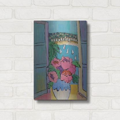 Luxe Metal Art 'Flowers at the Window' by Holly Wojhan, Metal Wall Art,12x16