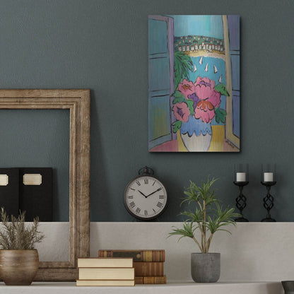 Luxe Metal Art 'Flowers at the Window' by Holly Wojhan, Metal Wall Art,12x16