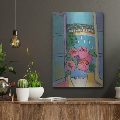 Luxe Metal Art 'Flowers at the Window' by Holly Wojhan, Metal Wall Art,12x16