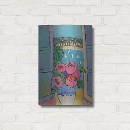 Luxe Metal Art 'Flowers at the Window' by Holly Wojhan, Metal Wall Art,16x24