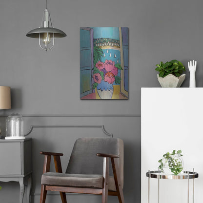 Luxe Metal Art 'Flowers at the Window' by Holly Wojhan, Metal Wall Art,16x24