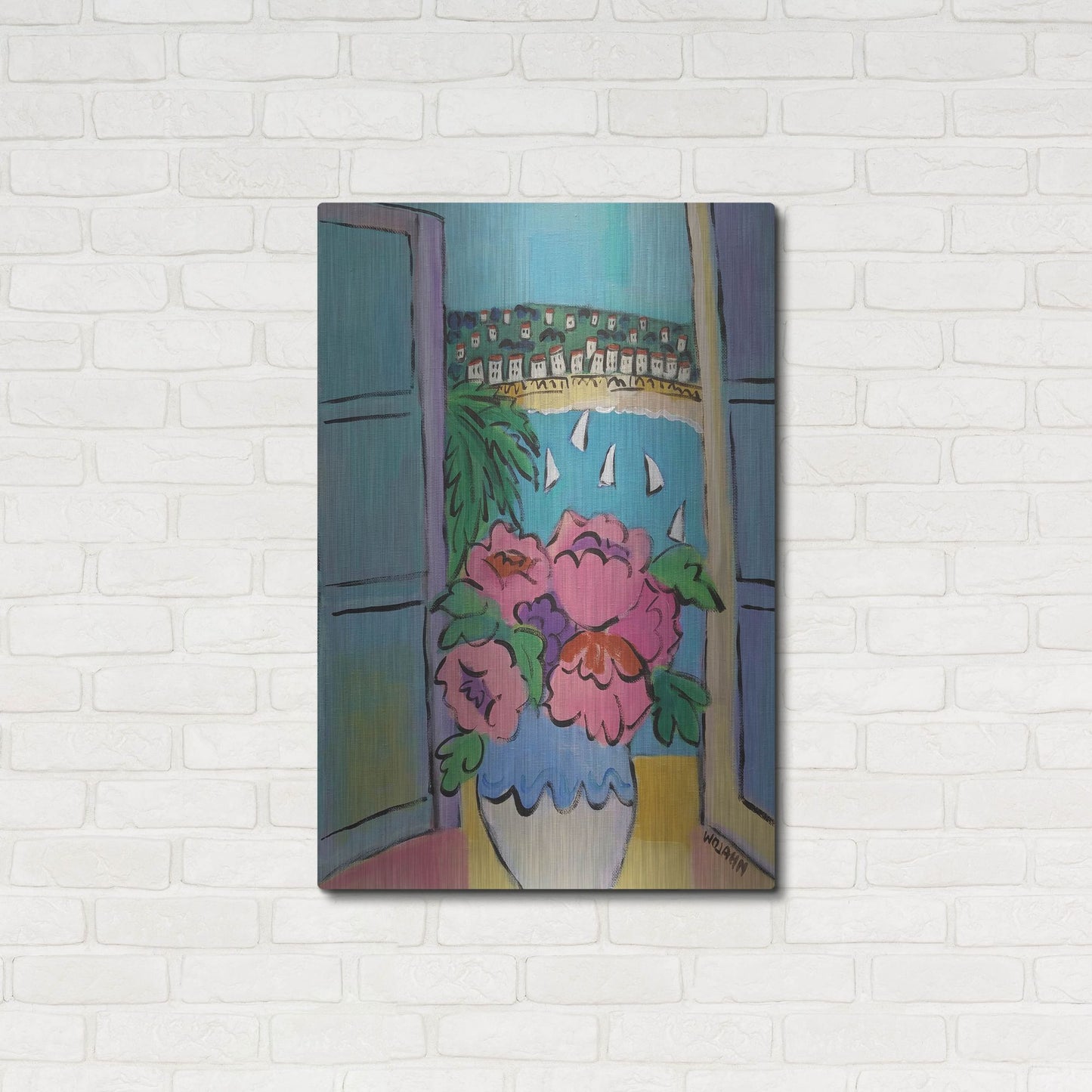 Luxe Metal Art 'Flowers at the Window' by Holly Wojhan, Metal Wall Art,24x36