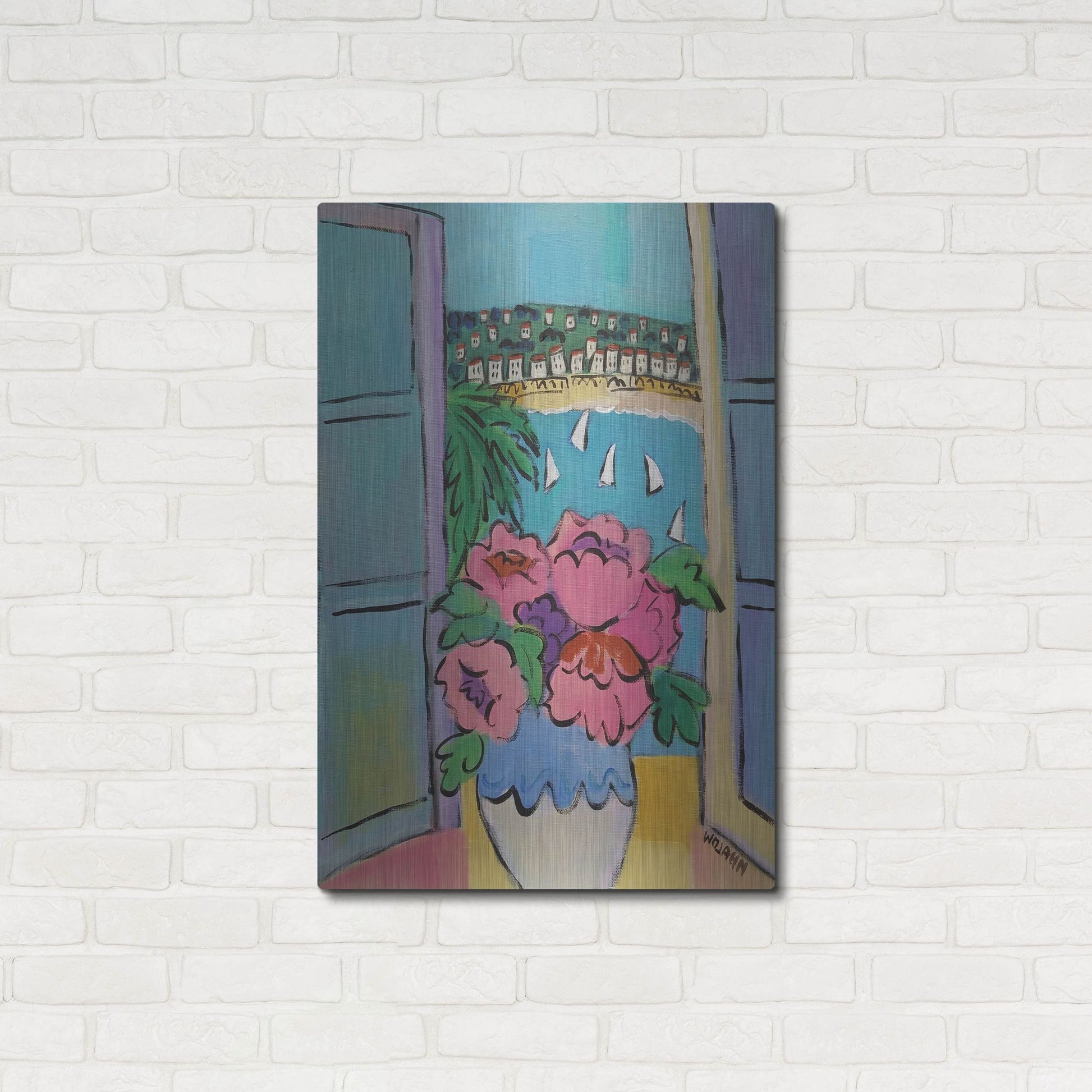 Luxe Metal Art 'Flowers at the Window' by Holly Wojhan, Metal Wall Art,24x36