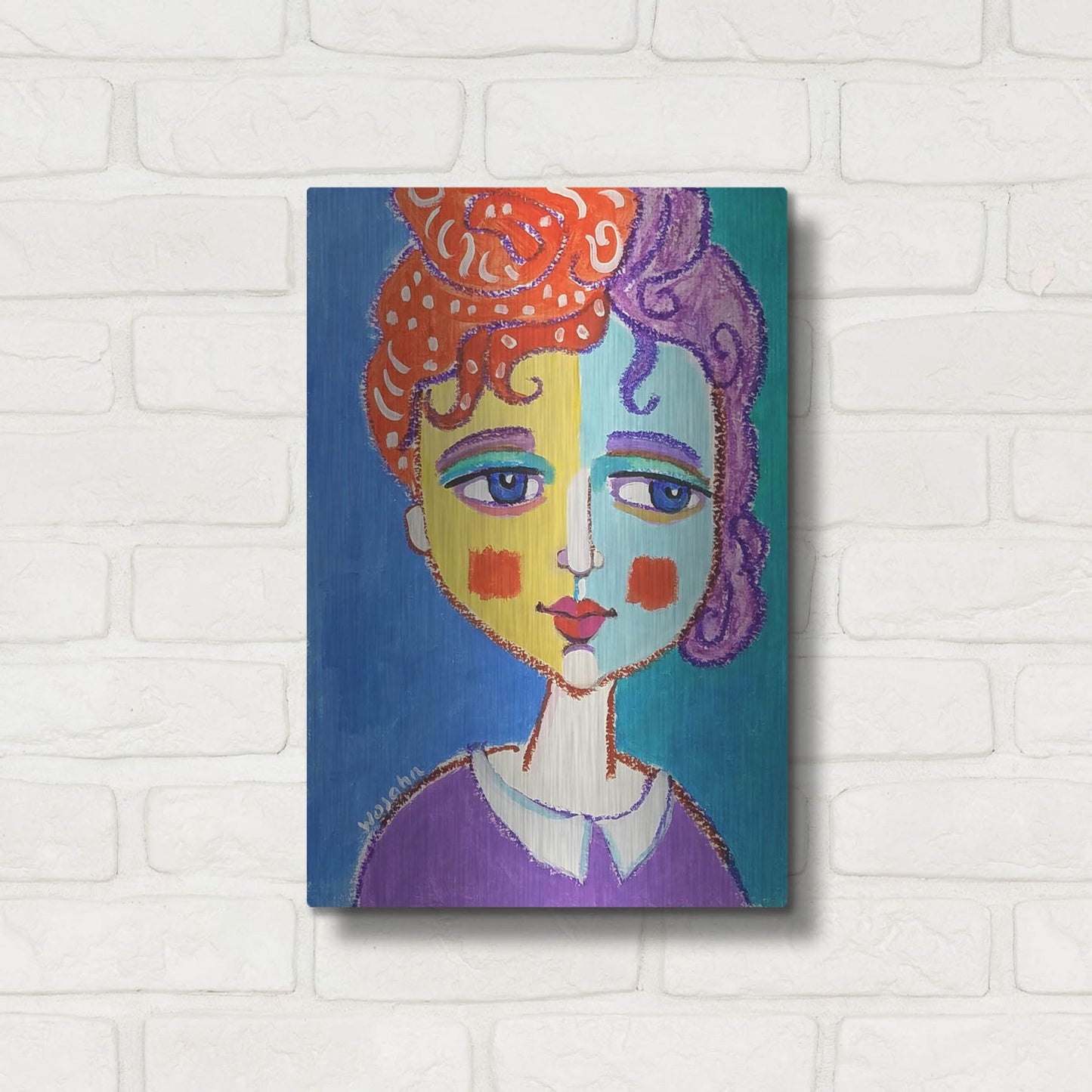Luxe Metal Art 'Violet Haired' by Holly Wojhan, Metal Wall Art,12x16