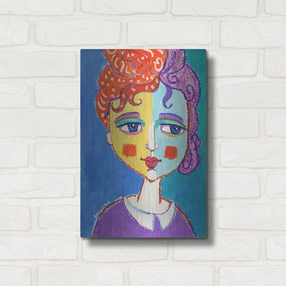 Luxe Metal Art 'Violet Haired' by Holly Wojhan, Metal Wall Art,12x16