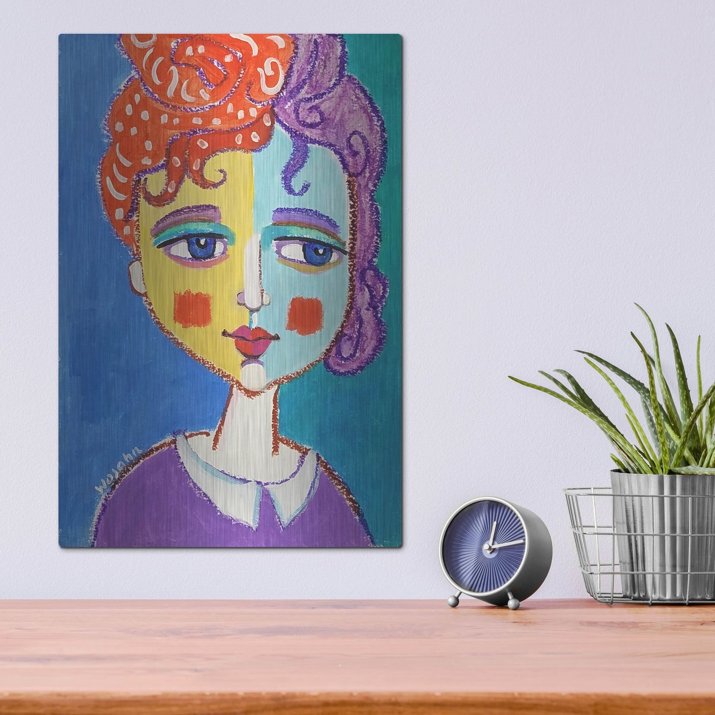 Luxe Metal Art 'Violet Haired' by Holly Wojhan, Metal Wall Art,12x16