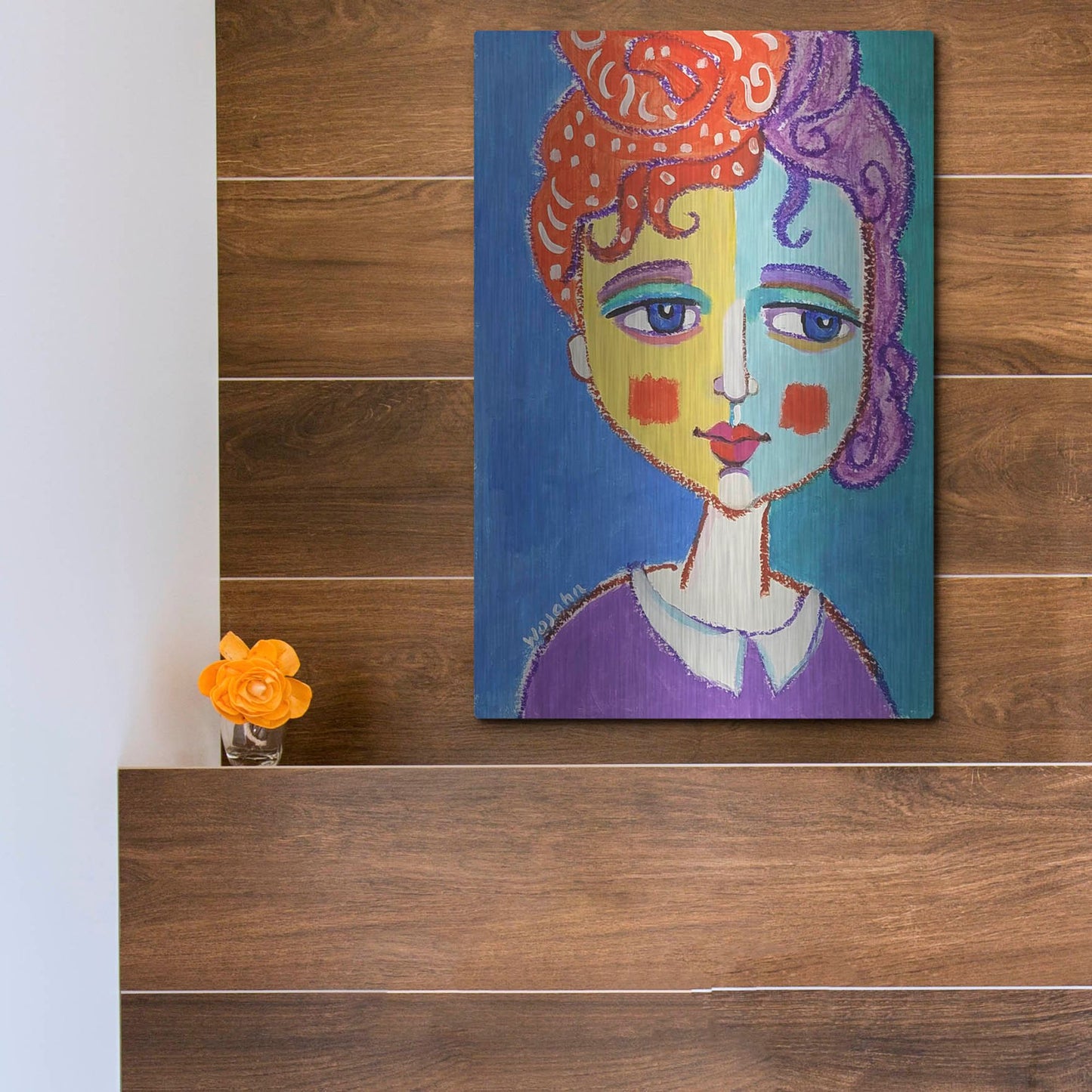 Luxe Metal Art 'Violet Haired' by Holly Wojhan, Metal Wall Art,12x16