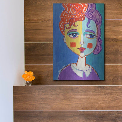 Luxe Metal Art 'Violet Haired' by Holly Wojhan, Metal Wall Art,12x16