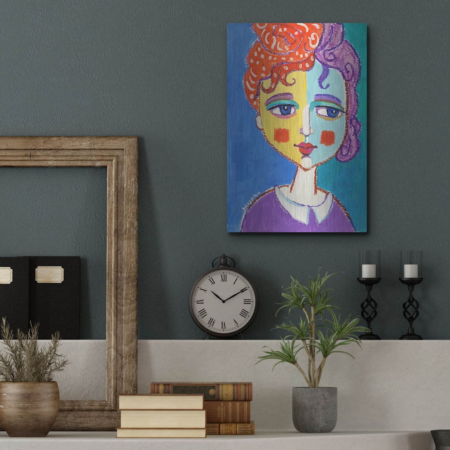 Luxe Metal Art 'Violet Haired' by Holly Wojhan, Metal Wall Art,12x16