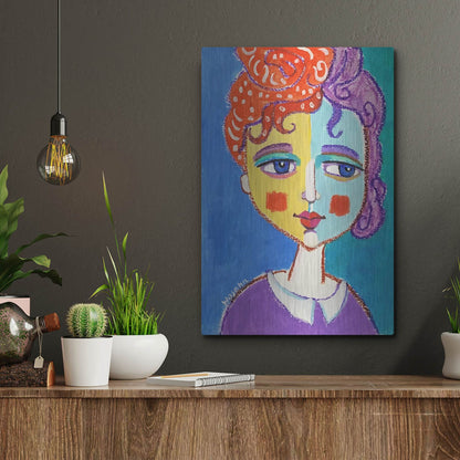 Luxe Metal Art 'Violet Haired' by Holly Wojhan, Metal Wall Art,12x16