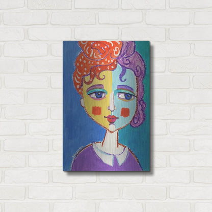 Luxe Metal Art 'Violet Haired' by Holly Wojhan, Metal Wall Art,16x24