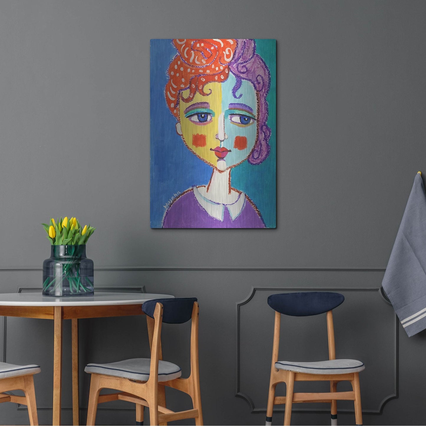 Luxe Metal Art 'Violet Haired' by Holly Wojhan, Metal Wall Art,24x36